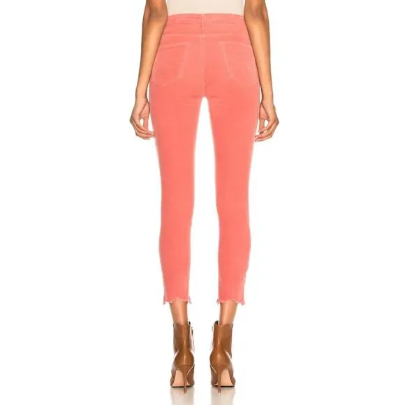 NWT MOTHER Denim High Waisted Looker Ankle Chew in Hopscotch Pink Corduroy Sz 24